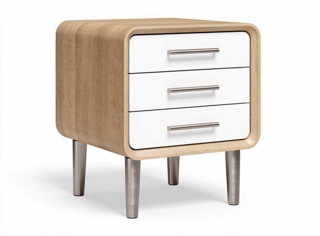 Wooden nightstand with three drawers and metal legs 45 x 40 x 45cm