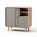 Wooden sideboard with grey doors and open shelves dimensions 80 x 40 x 90cm