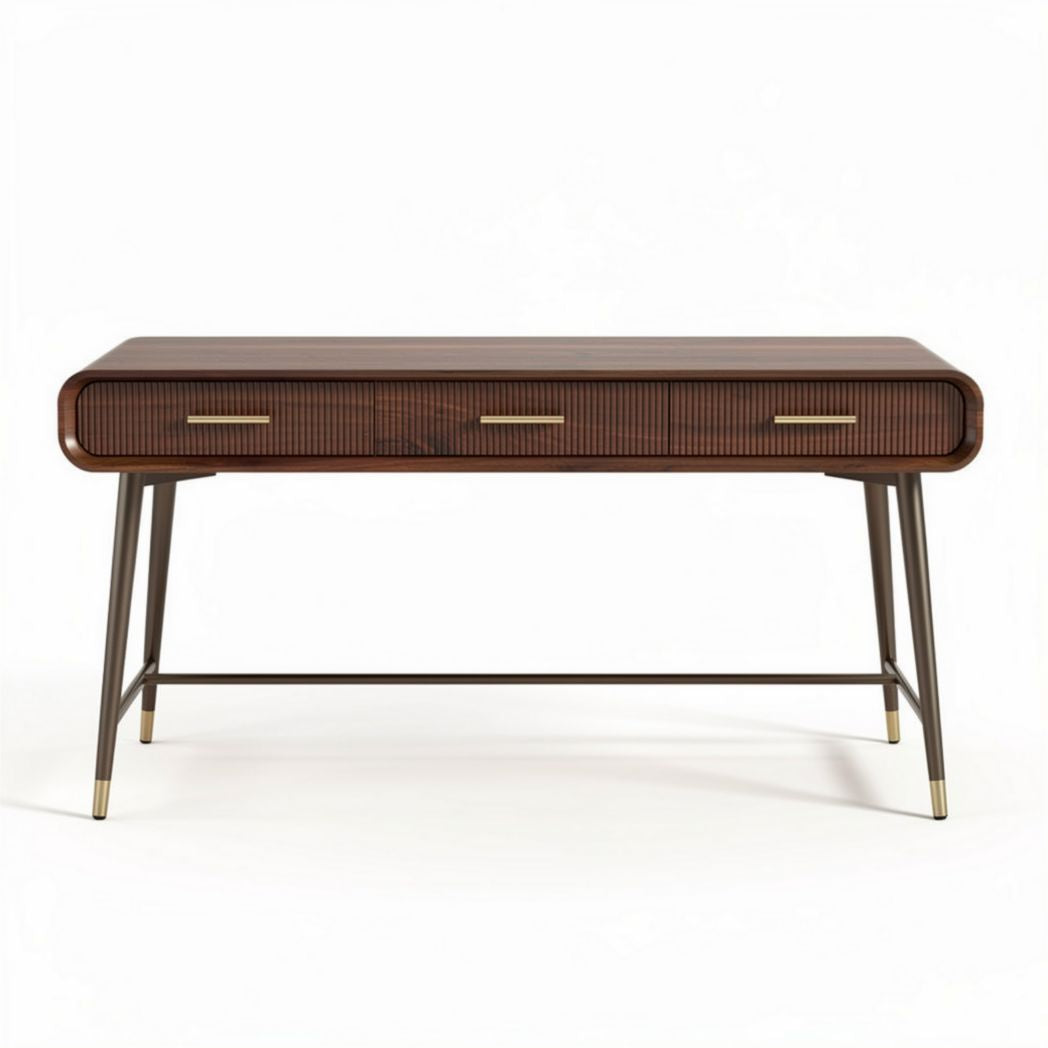 Wooden writing desk with two drawers in walnut finish 120 x 60 x 75cm