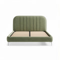 Green upholstered bed frame with wooden slats and modern design 200 x 160 x 100cm