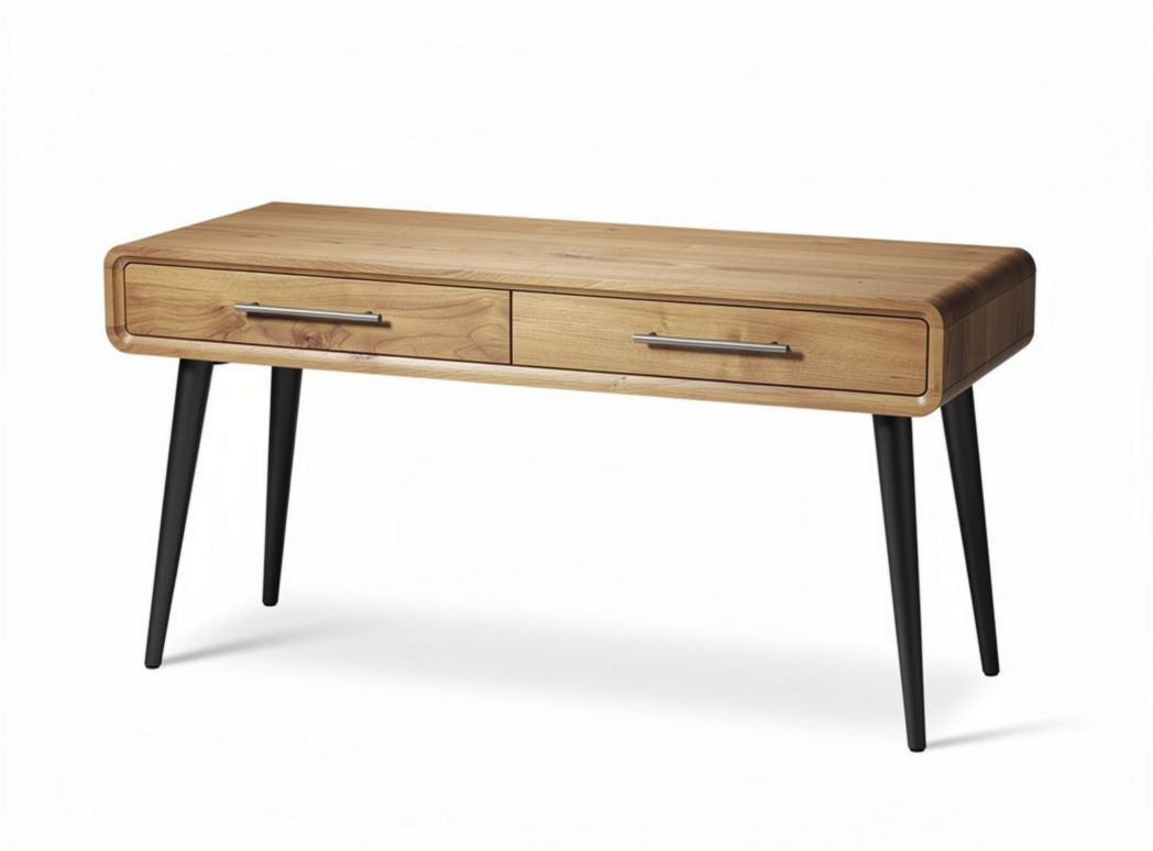 Wooden console table with two drawers and black legs 120 x 60 x 75cm