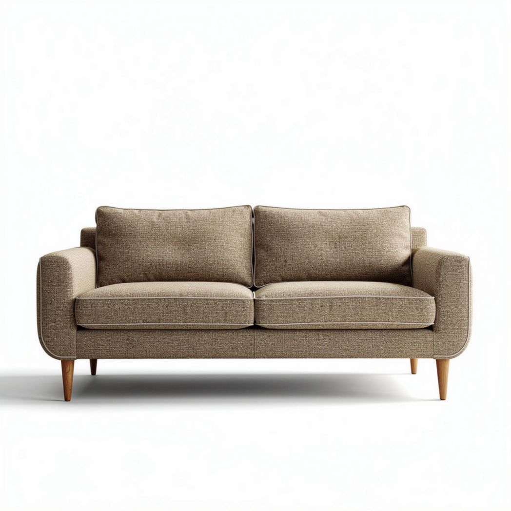 Fabric two-seater sofa in light brown with wooden legs 180 x 90 x 75cm