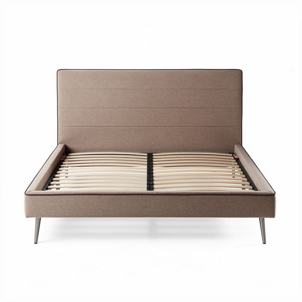 Fabric bed frame with wooden slat support and modern design 200 x 160 x 90cm