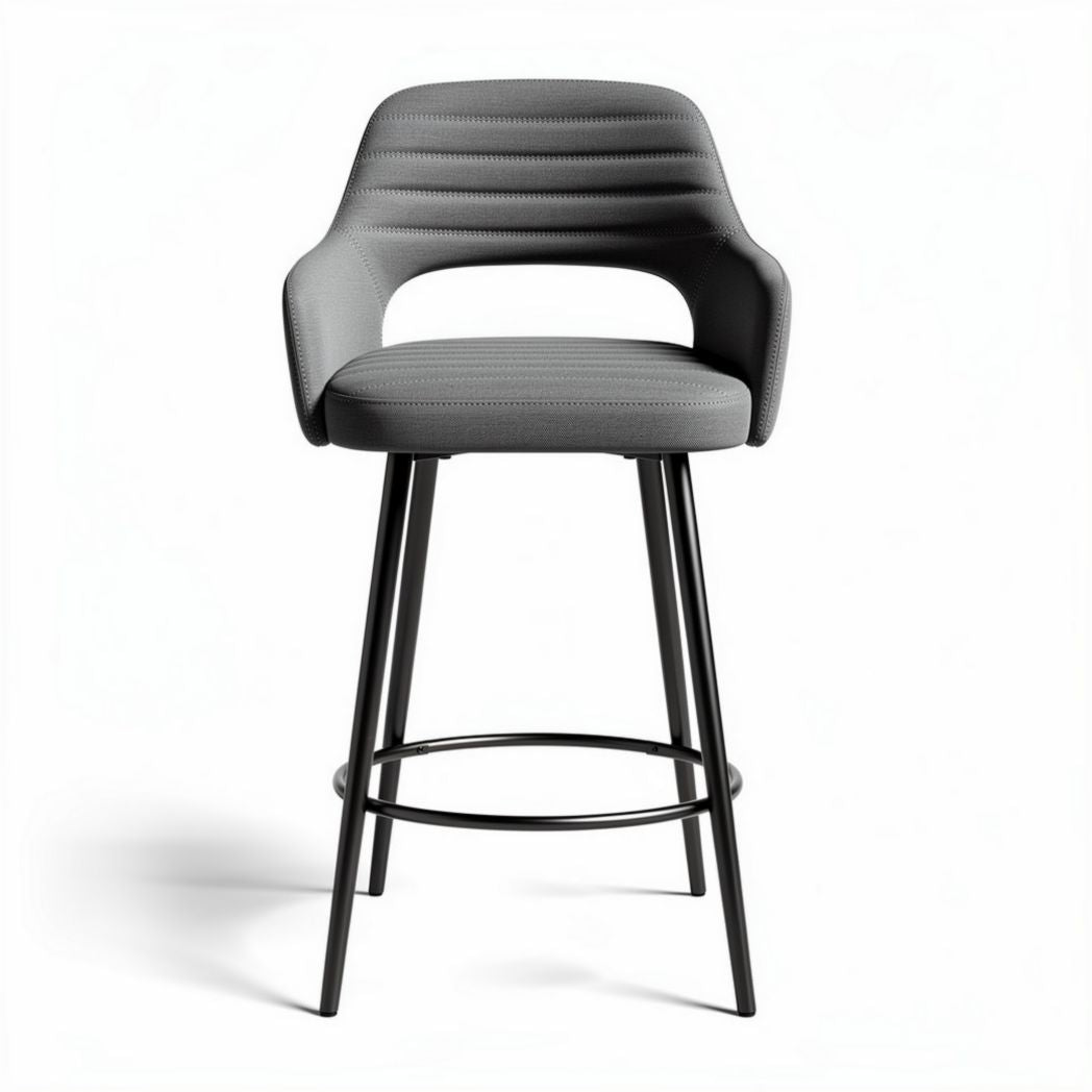 Bar stool with gray upholstered seat and black metal frame 45 x 45 x 95cm