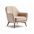 Beige fabric accent chair with wooden legs for living room or office use