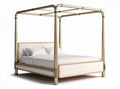 Metal frame canopy bed with upholstered headboard and neutral color 200 x 160 x 150cm
