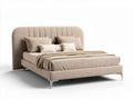 Upholstered bed frame with curved headboard in beige fabric 210 x 180 x 100cm
