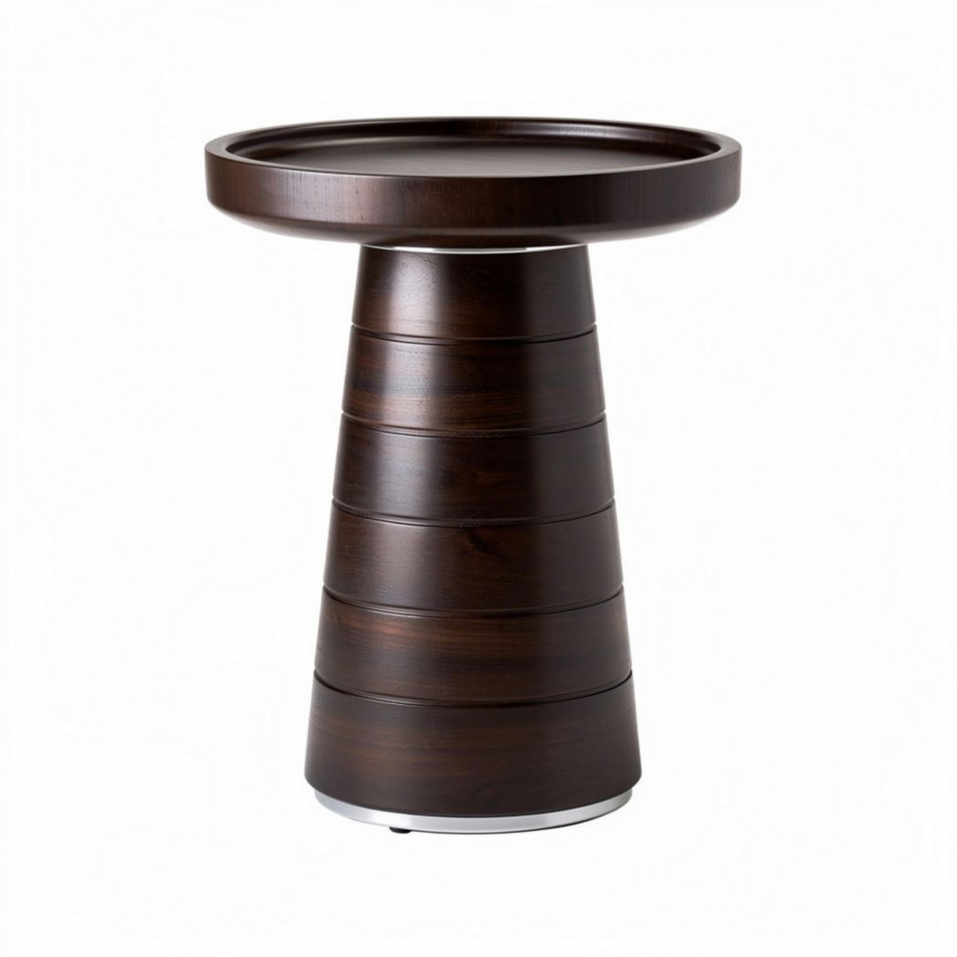 Wooden side table with round tray top and tapered base 40 x 40 x 60cm