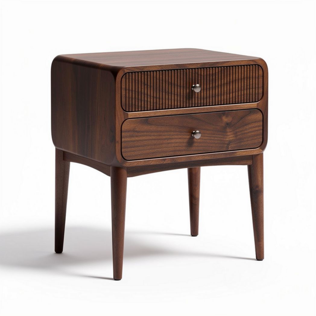 Wooden nightstand with two drawers and tapered legs 45 x 40 x 50cm